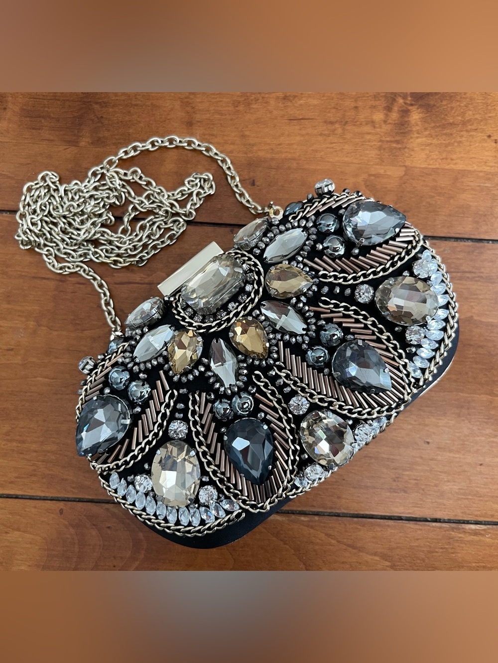 Embellished Crystal Evening Clutch - Black/Gold